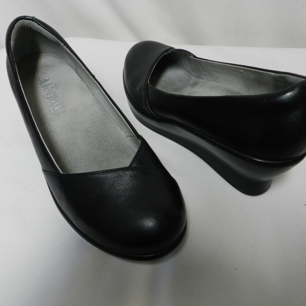 Alegria Flirt 601 black Leather wedge heels slides comfort shoes Women Size Sz 8